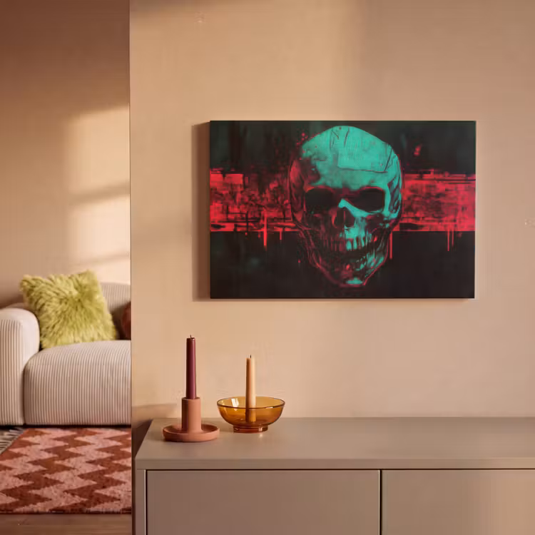 Canvas schilderij - Schedel - Cyberpunk - Neon Rood — 2