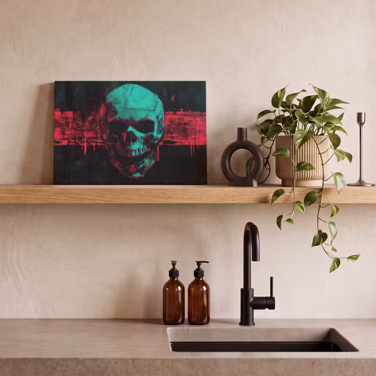 Canvas schilderij - Schedel - Cyberpunk - Neon Rood — 3
