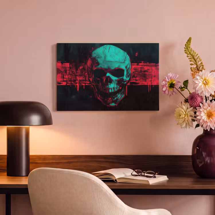 Canvas schilderij - Schedel - Cyberpunk - Neon Rood — 4