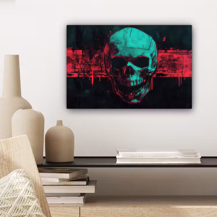 Canvas schilderij - Schedel - Cyberpunk - Neon Rood — 5