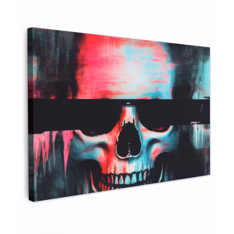 Canvas schilderij - Schedels - Glitch - Cyberpunk — 1