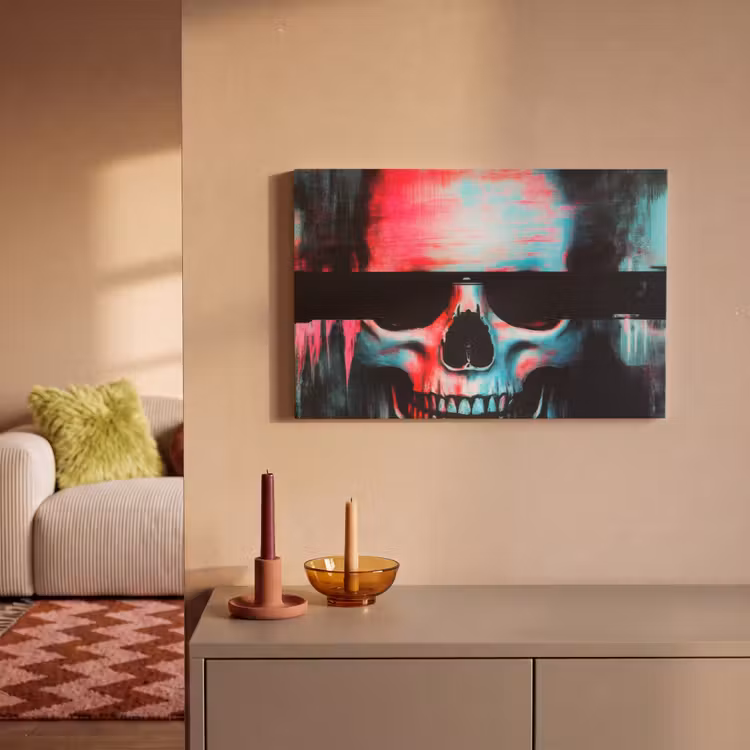 Canvas schilderij - Schedels - Glitch - Cyberpunk — 2