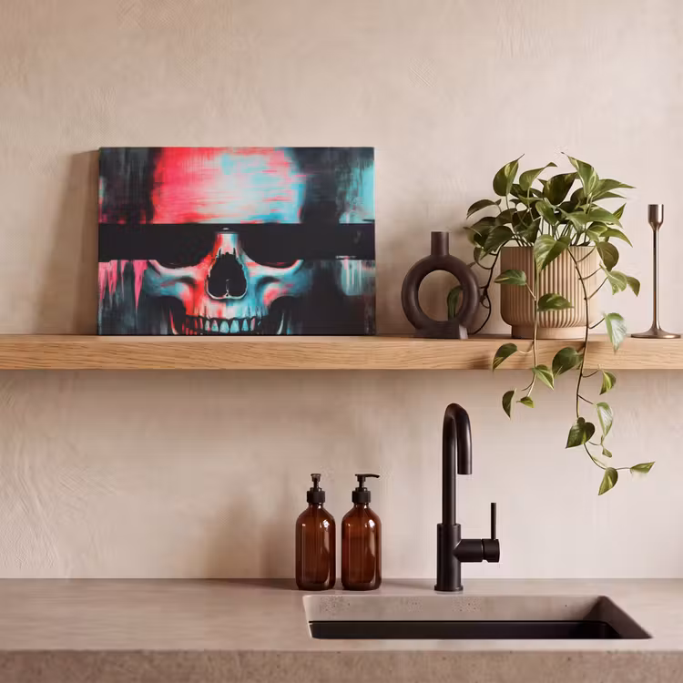 Canvas schilderij - Schedels - Glitch - Cyberpunk — 3