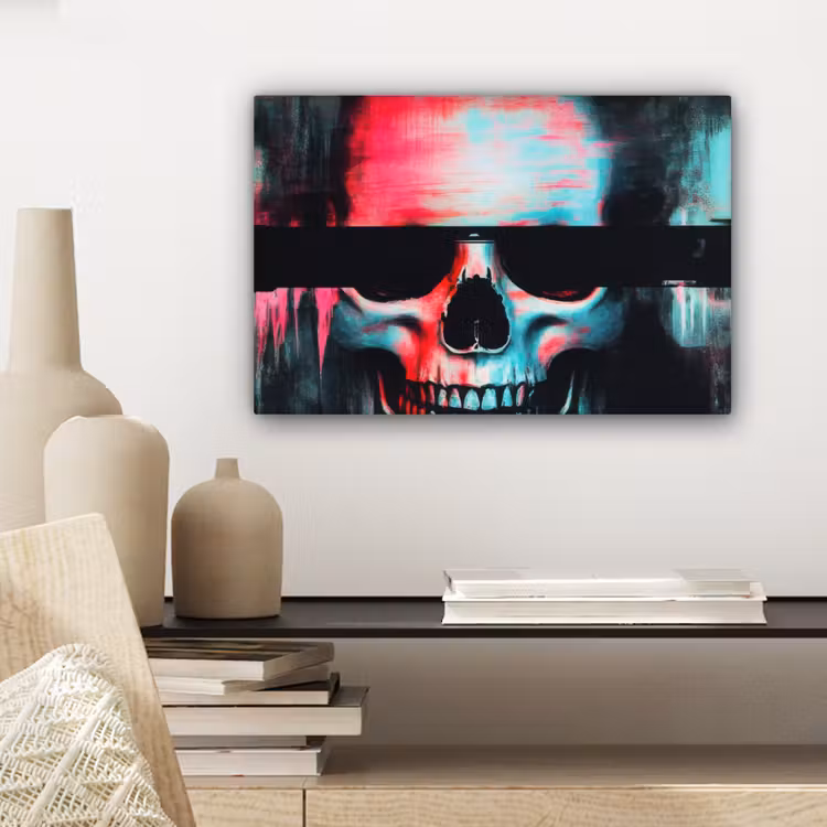 Canvas schilderij - Schedels - Glitch - Cyberpunk — 5