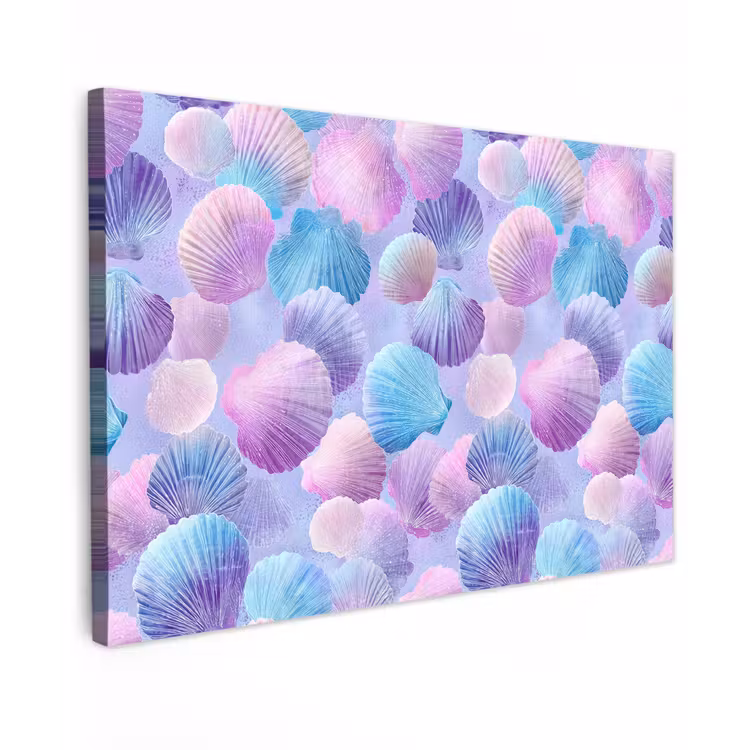 Canvas schilderij - Schelpen - Paars - Blauw - Patroon — 1