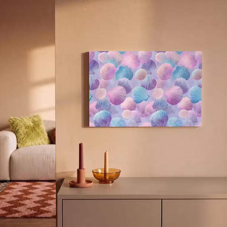 Canvas schilderij - Schelpen - Paars - Blauw - Patroon — 2