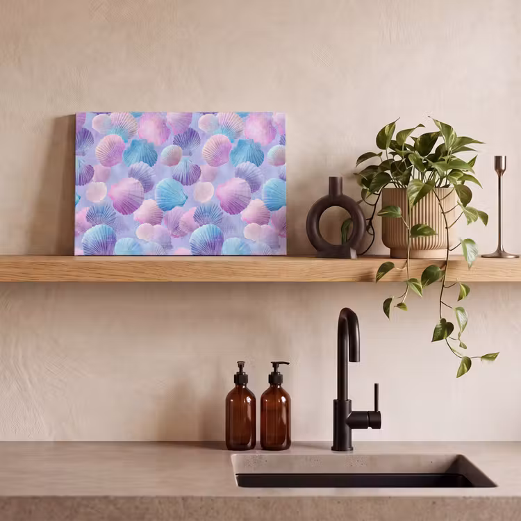 Canvas schilderij - Schelpen - Paars - Blauw - Patroon — 3