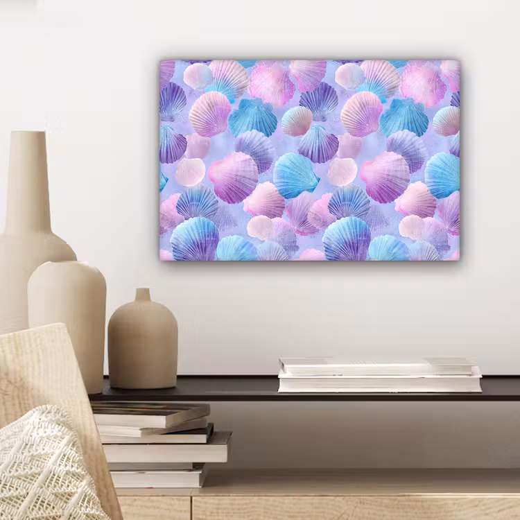 Canvas schilderij - Schelpen - Paars - Blauw - Patroon — 5