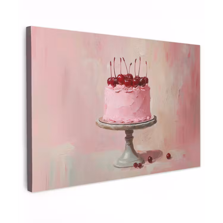 Canvas schilderij - Taart - Pink - Cherry — 1