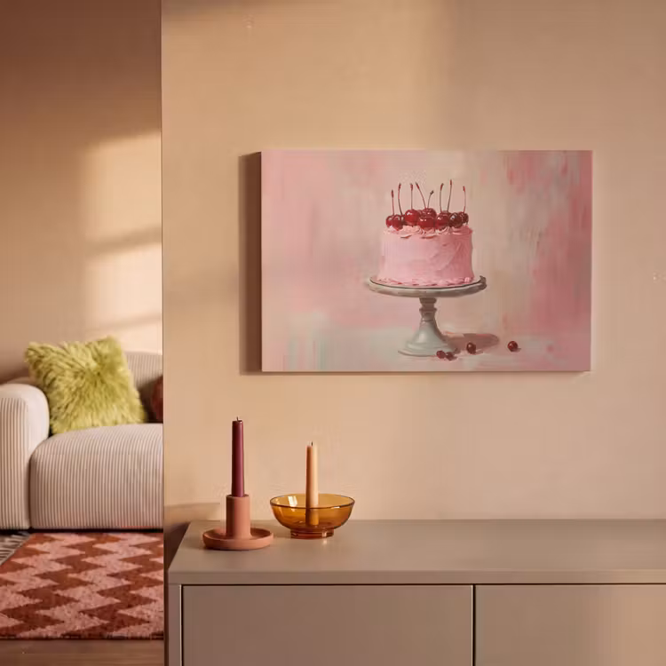 Canvas schilderij - Taart - Pink - Cherry — 2