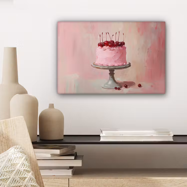 Canvas schilderij - Taart - Pink - Cherry — 5
