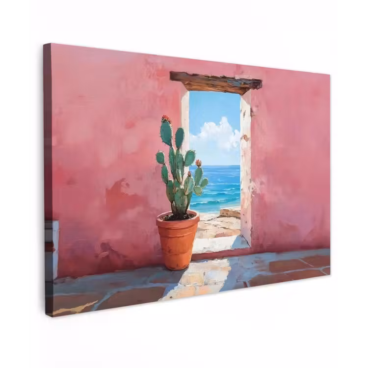 Canvas schilderij - Zee - Roze - Cactus — 1