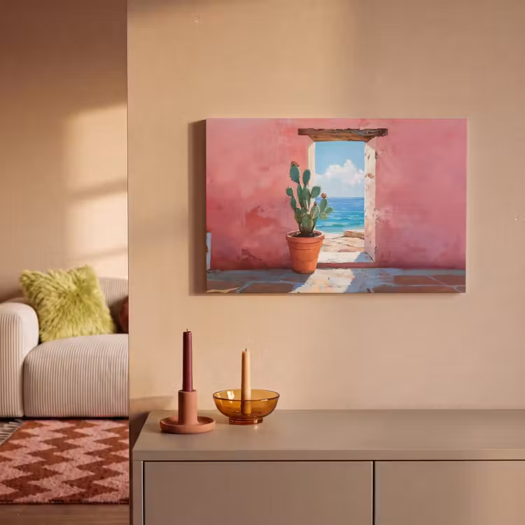 Canvas schilderij - Zee - Roze - Cactus — 2