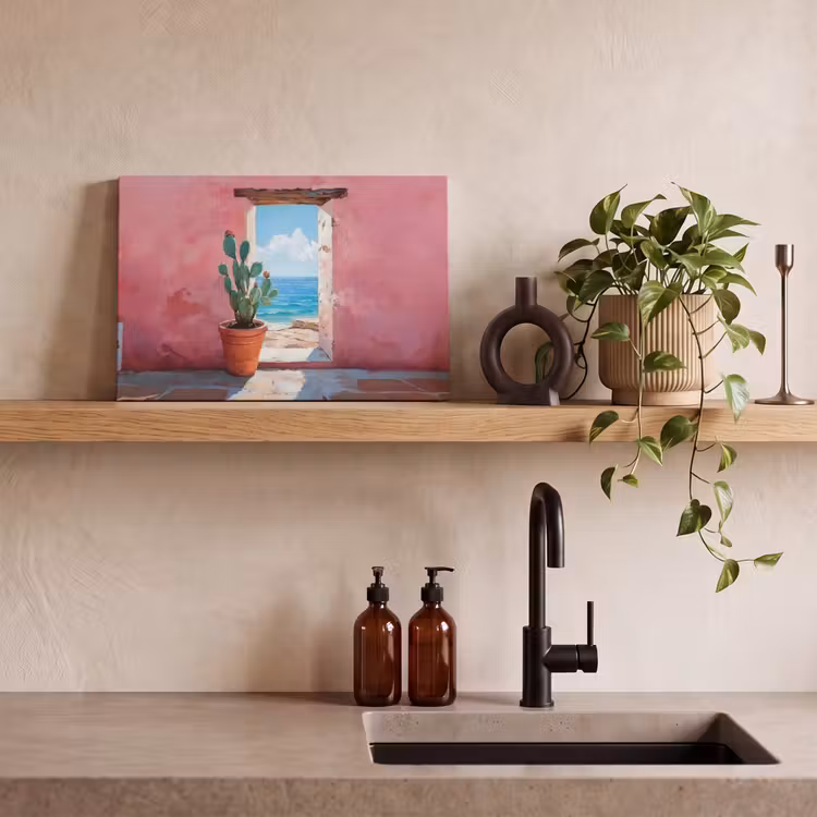 Canvas schilderij - Zee - Roze - Cactus — 3