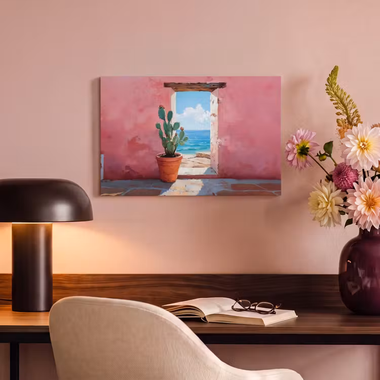 Canvas schilderij - Zee - Roze - Cactus — 4