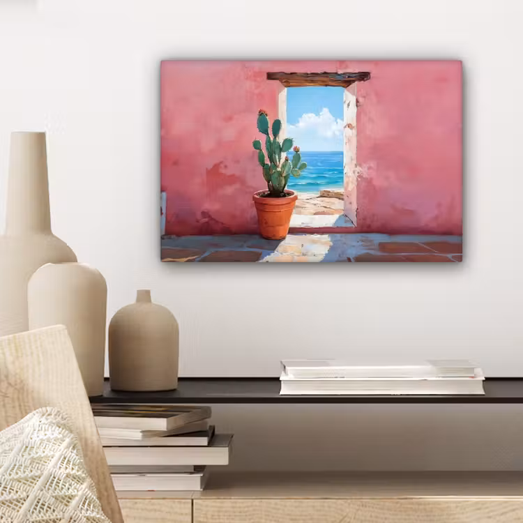 Canvas schilderij - Zee - Roze - Cactus — 5