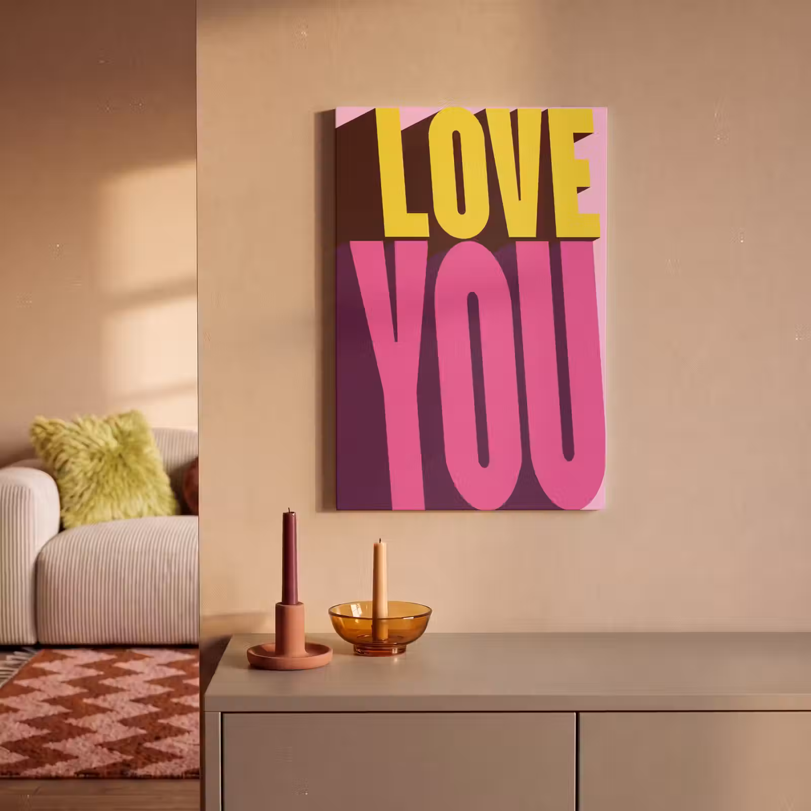 Canvas schilderij - Love - Tekst - Roze - Valentijn — 1