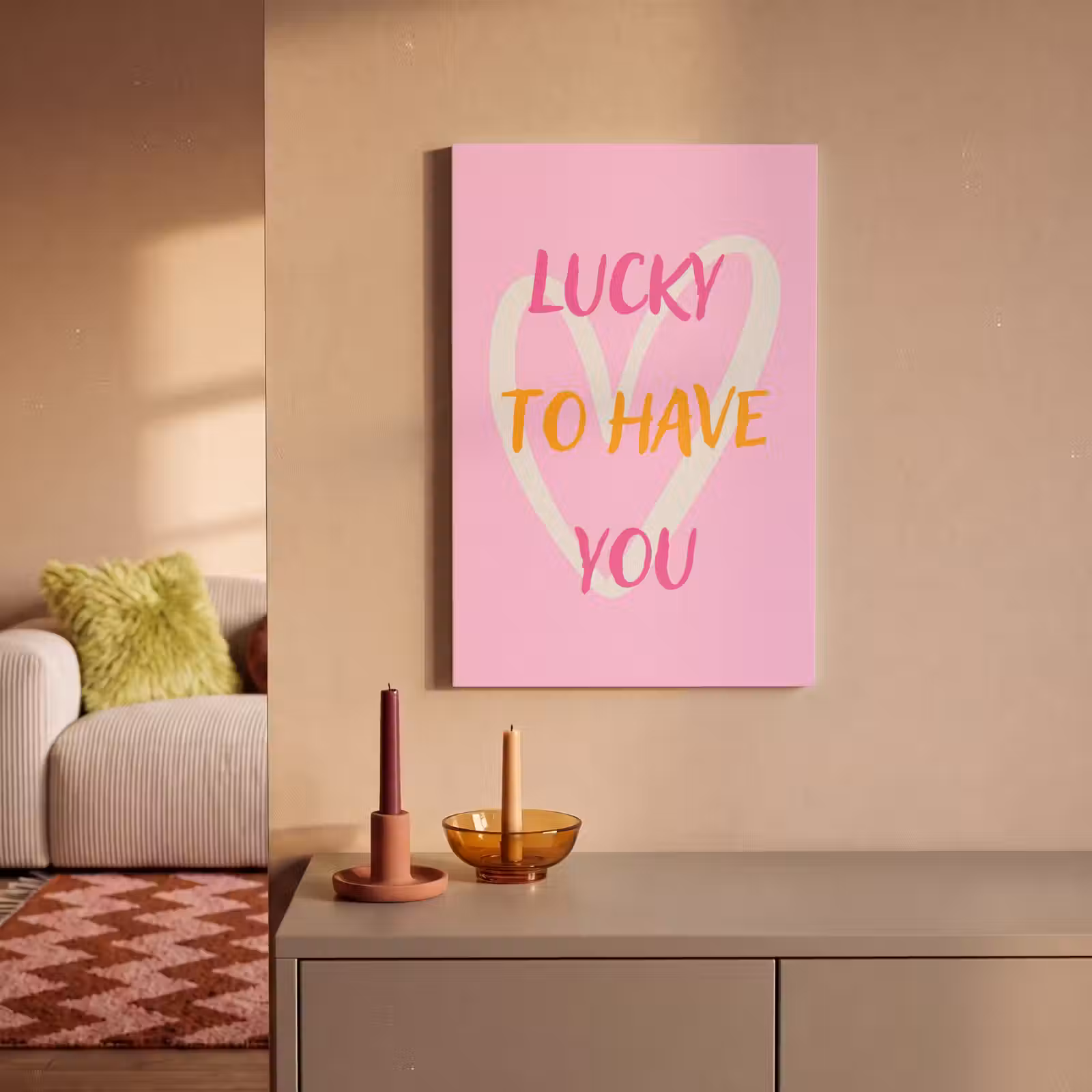 Canvas schilderij - Lucky - Love - Valentijn - Roze — 1