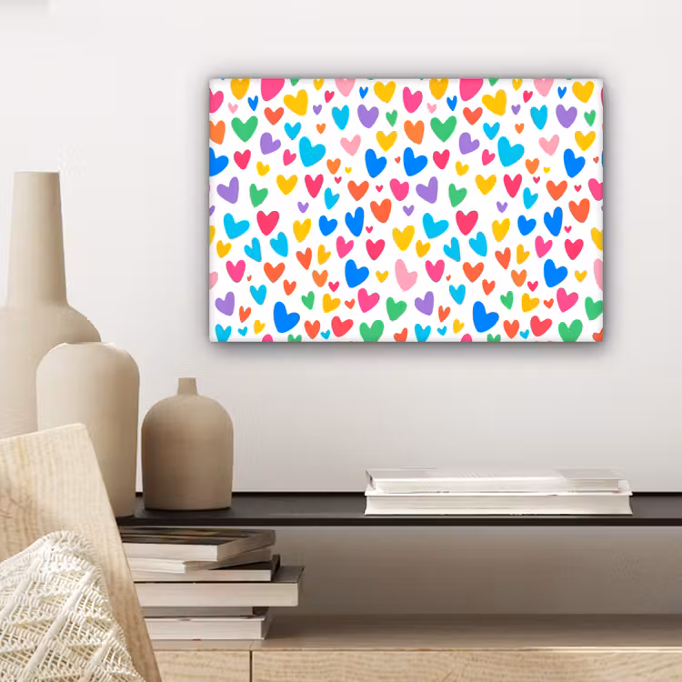 Canvas schilderij - Hartjes - Kleurrijk - Patroon - Levendig — 5