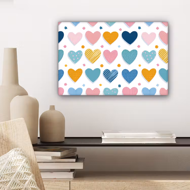 Canvas schilderij - Hartjes - Pastel - Patroon — 5