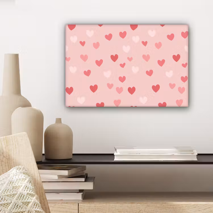 Canvas schilderij - Hartjes - Patroon - Roze — 5