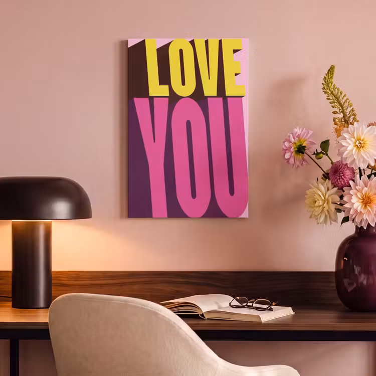 Canvas schilderij - Love - Tekst - Roze - Valentijn — 2