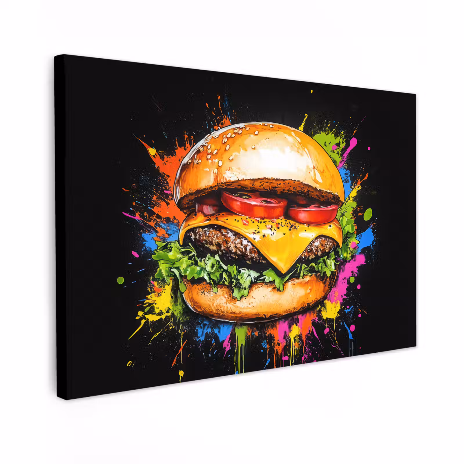 Canvas schilderij - Hamburger - Graffiti - Verf - Kleurrijk - Eten - Abstract — 1