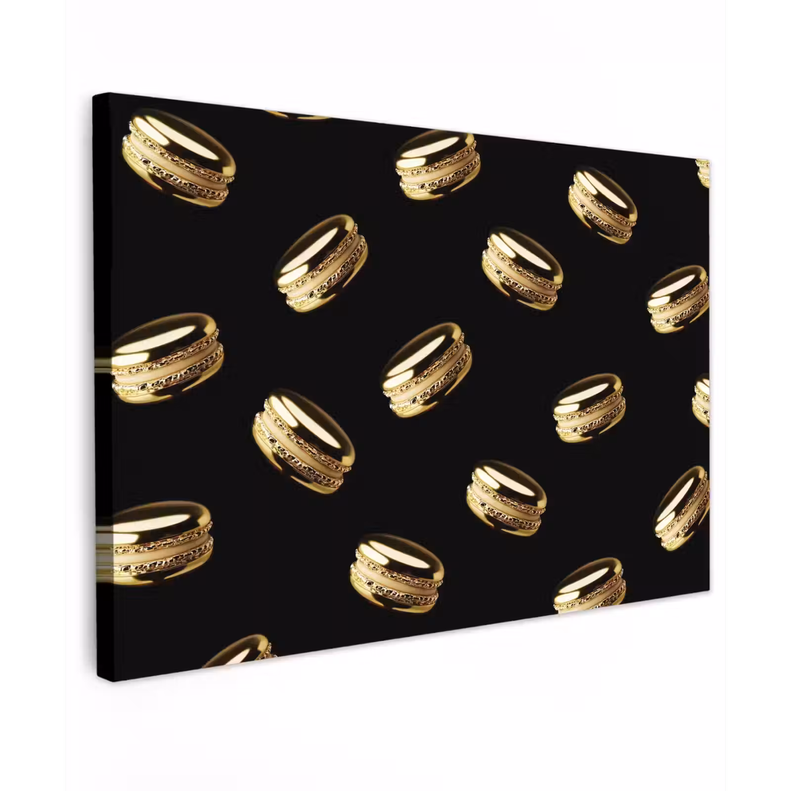 Canvas schilderij - Macarons - Patroon - Goud - Zwart — 1