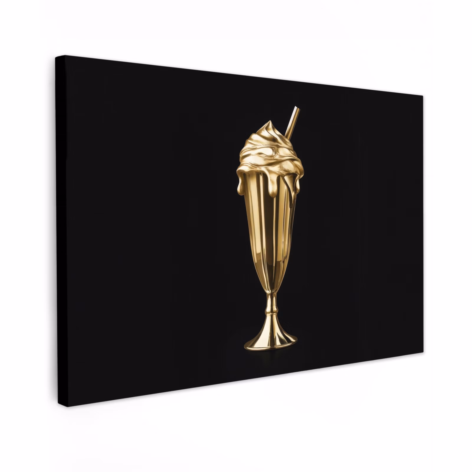 Canvas schilderij - Milkshake - Goud - Drinken - Zwart — 1