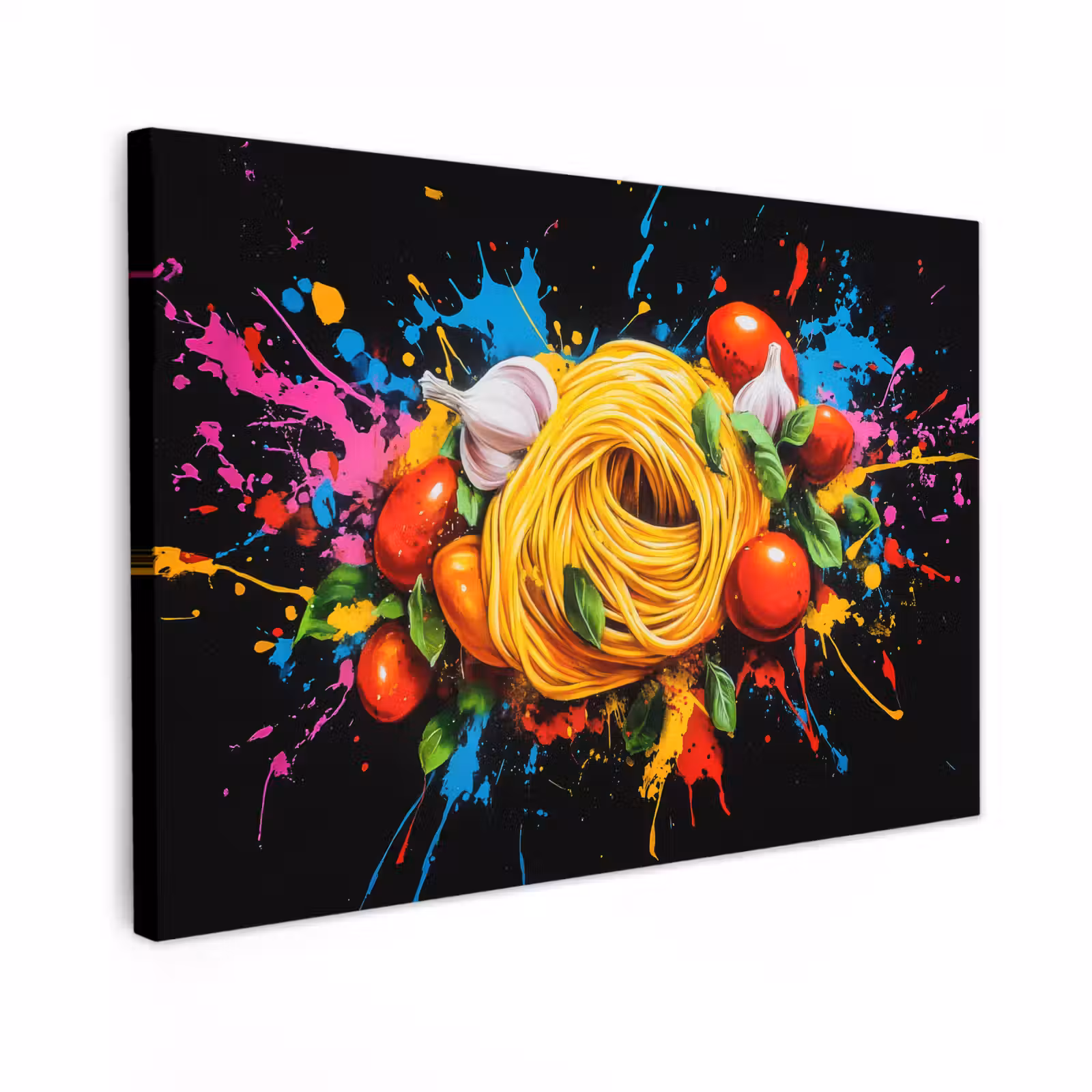 Canvas schilderij - Spaghetti - Graffiti - Verf - Kleurrijk - Eten - Modern — 1