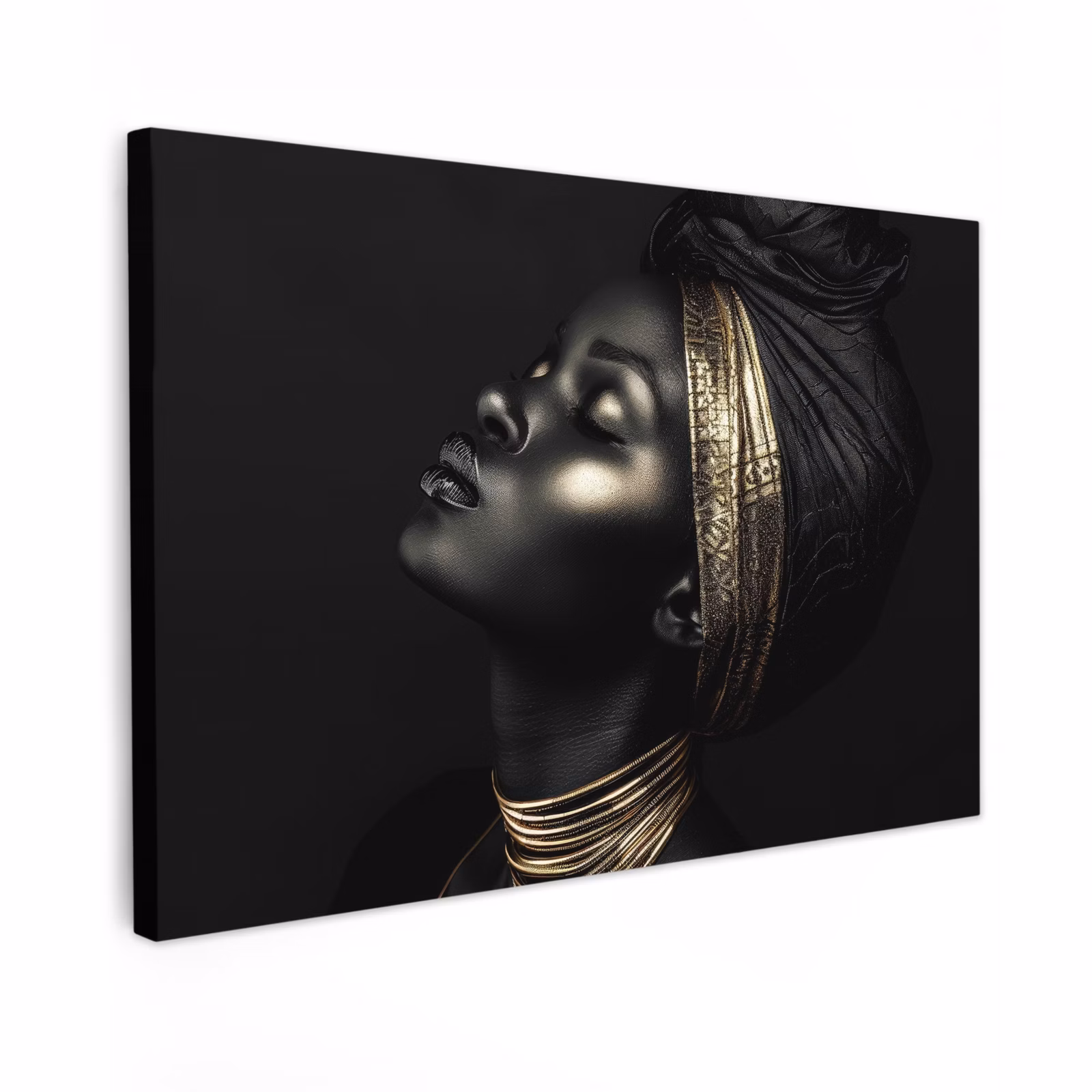 Canvas schilderij - Vrouw - Zwart - Goud - Sieraden — 1