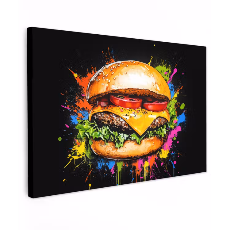 Canvas schilderij - Hamburger - Graffiti - Verf - Kleurrijk - Eten - Abstract — 1