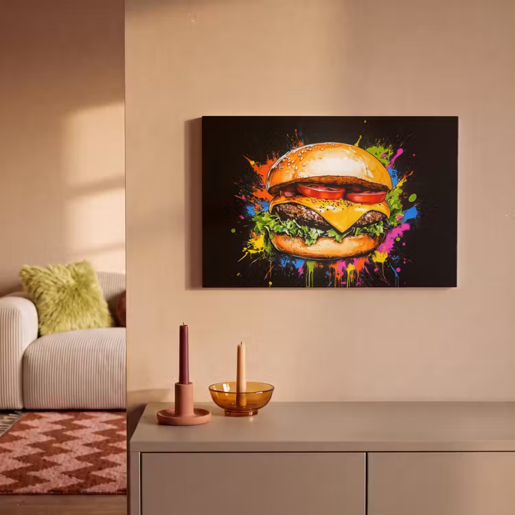 Canvas schilderij - Hamburger - Graffiti - Verf - Kleurrijk - Eten - Abstract — 2