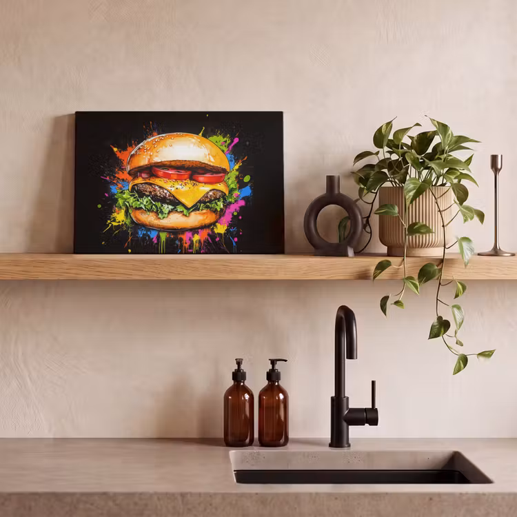 Canvas schilderij - Hamburger - Graffiti - Verf - Kleurrijk - Eten - Abstract — 3