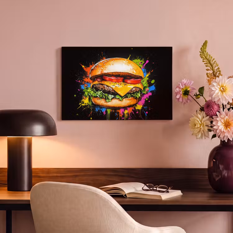 Canvas schilderij - Hamburger - Graffiti - Verf - Kleurrijk - Eten - Abstract — 4