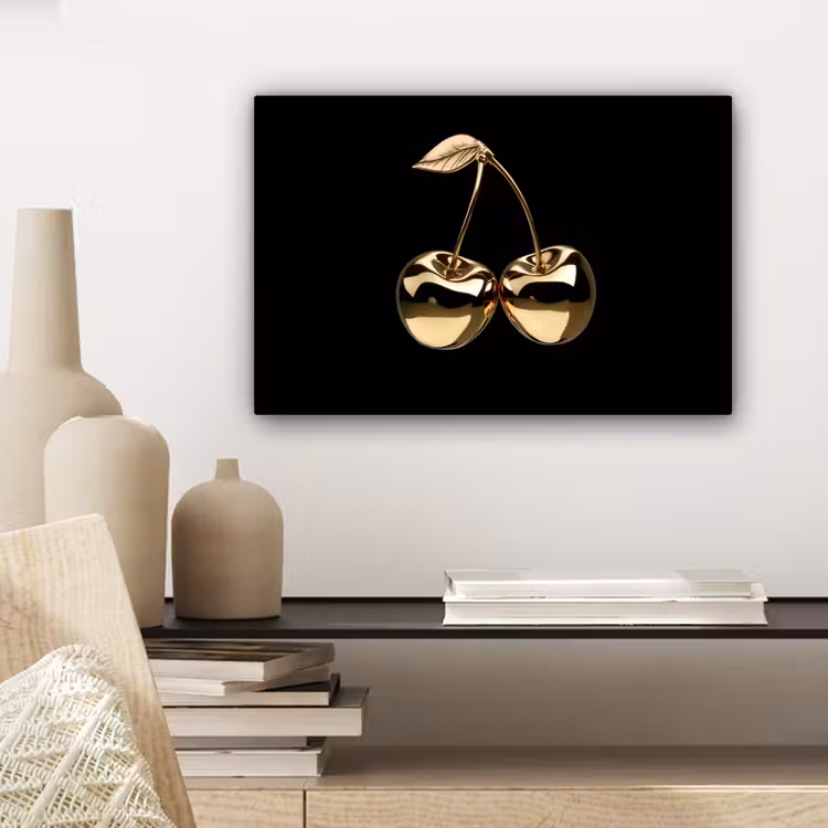 Canvas schilderij - Kersen - Zwart - Goud - Chrome — 5