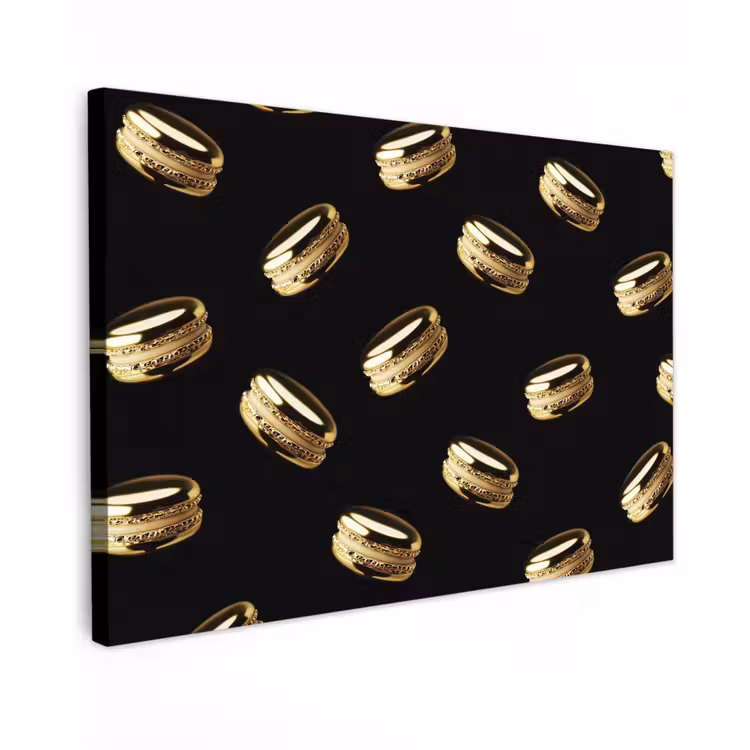 Canvas schilderij - Macarons - Patroon - Goud - Zwart — 1