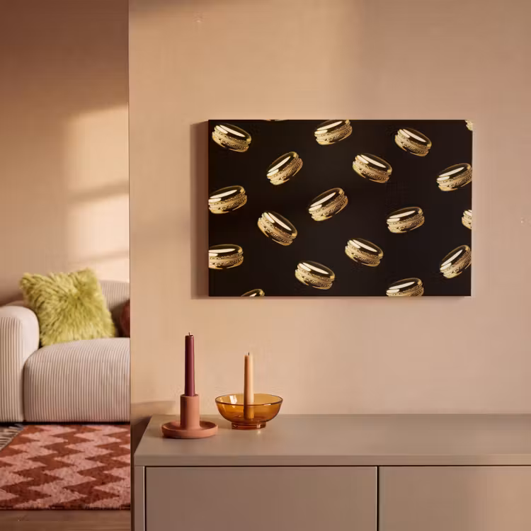 Canvas schilderij - Macarons - Patroon - Goud - Zwart — 2
