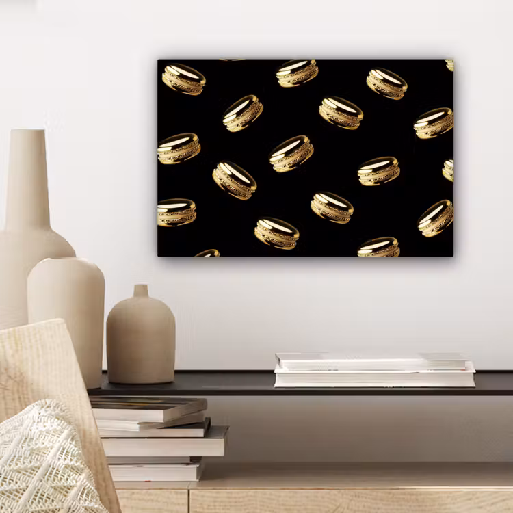 Canvas schilderij - Macarons - Patroon - Goud - Zwart — 5