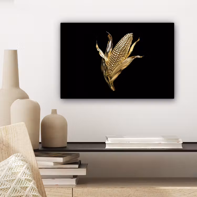 Canvas schilderij - Mais - Eten - Goud - Zwart — 5