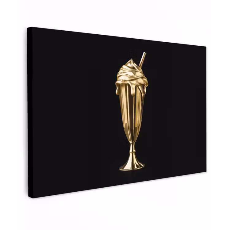 Canvas schilderij - Milkshake - Goud - Drinken - Zwart — 1
