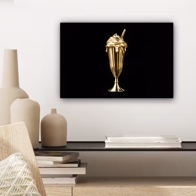 Canvas schilderij - Milkshake - Goud - Drinken - Zwart — 5