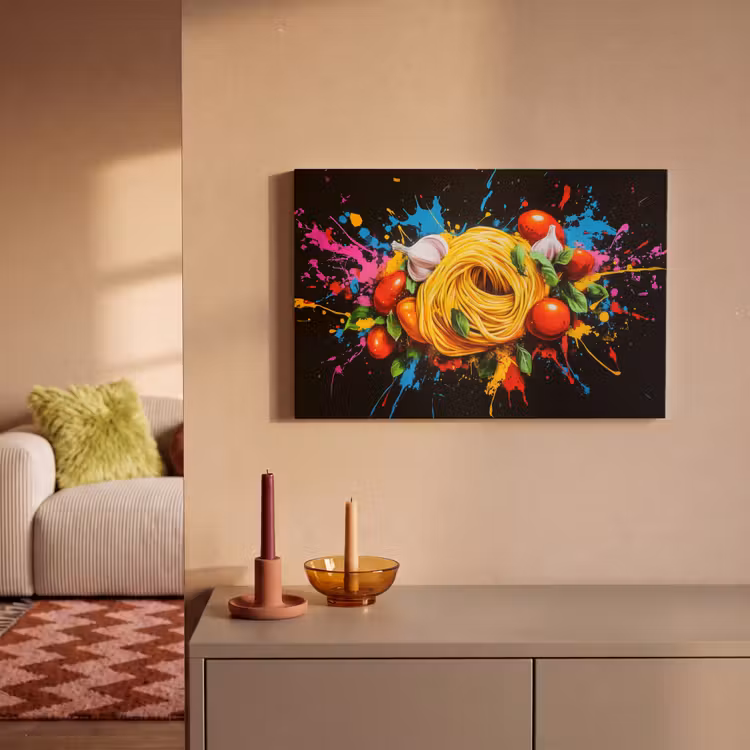 Canvas schilderij - Spaghetti - Graffiti - Verf - Kleurrijk - Eten - Modern — 2