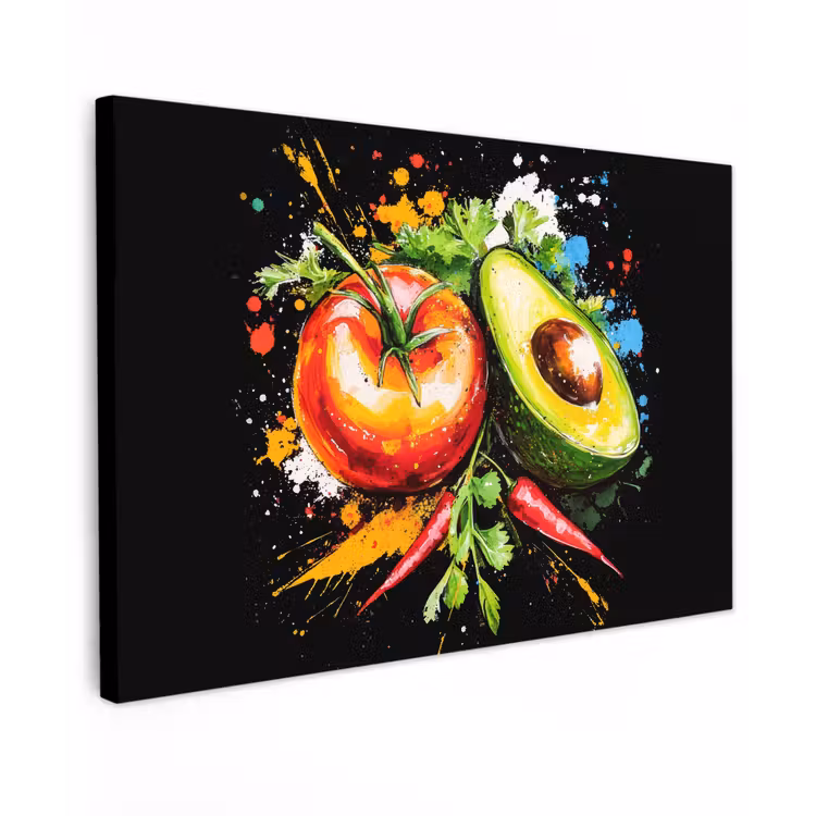 Canvas schilderij - Tomaat - Avocado - Peper - Graffiti - Verf - Modern — 1