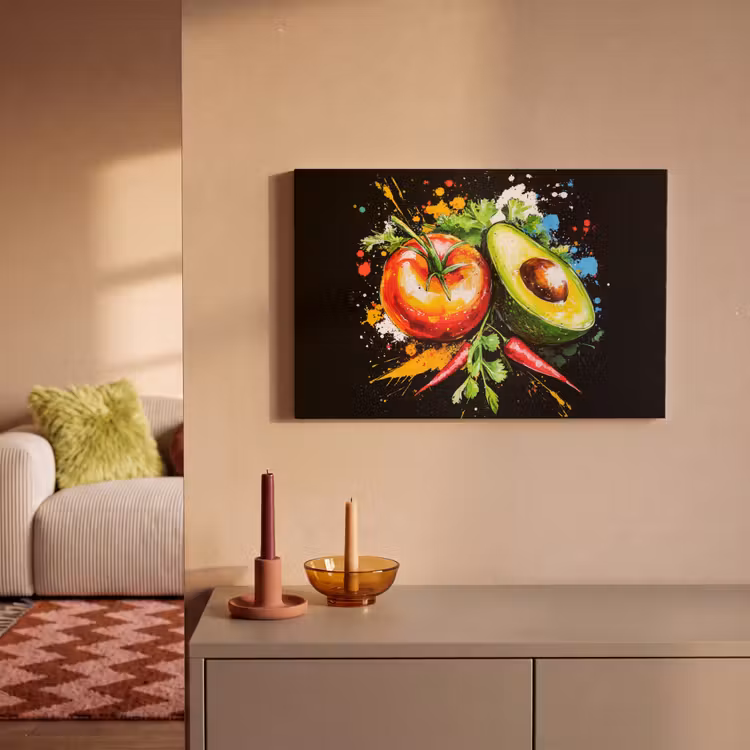 Canvas schilderij - Tomaat - Avocado - Peper - Graffiti - Verf - Modern — 2