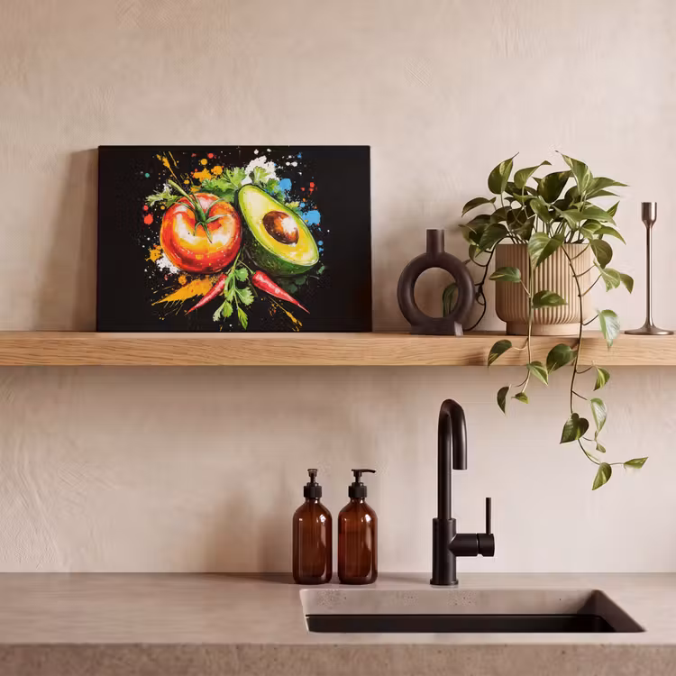 Canvas schilderij - Tomaat - Avocado - Peper - Graffiti - Verf - Modern — 3