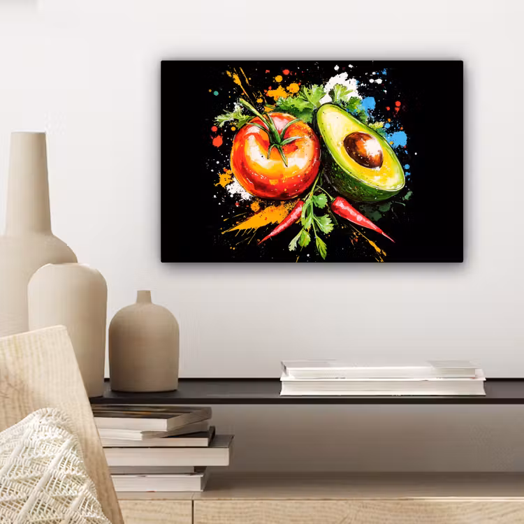 Canvas schilderij - Tomaat - Avocado - Peper - Graffiti - Verf - Modern — 5