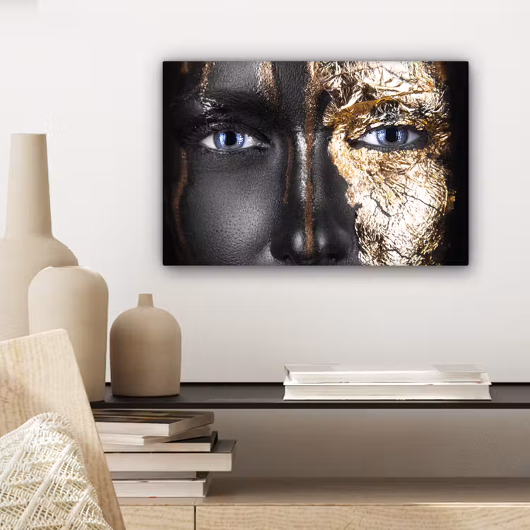 Canvas schilderij - Vrouw - Bladgoud - Zwart - Goud - Luxe — 5