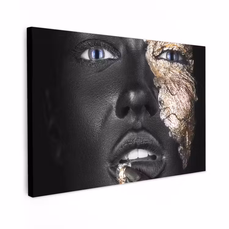 Canvas schilderij - Vrouw - Bladgoud - Zwart - Huid - Luxe — 1
