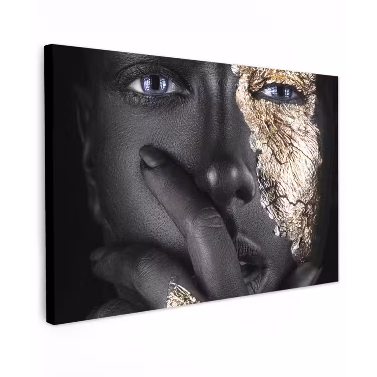 Canvas schilderij - Vrouw - Goud - Zwart - Schmink - Luxe — 1